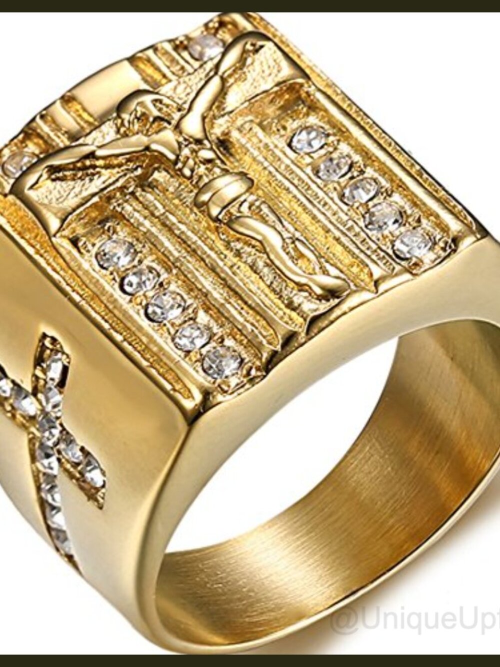 Stainless Steel Jesus Cross Ring Christian Catholic CZ Comfort Fit